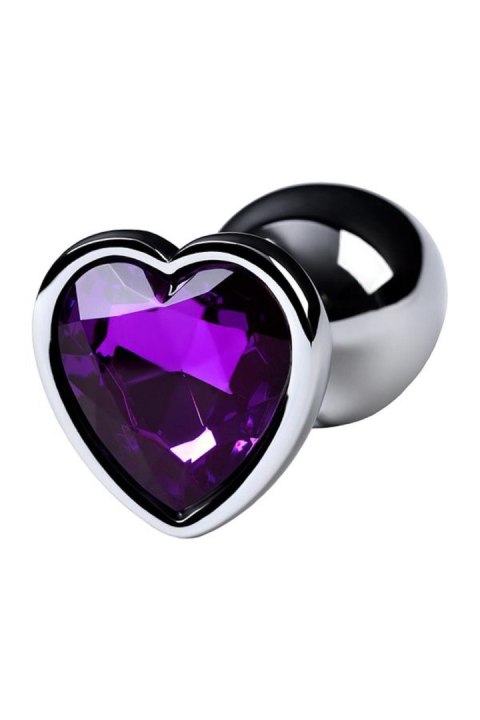 Silver anal plug with purple gem heart-shaped Metal by TOYFA