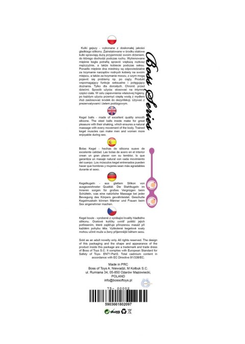 Podwójne kulki wibrujące gejszy ćwiczenie kegla różowe jasne 36mm 90g Boss Series Femme