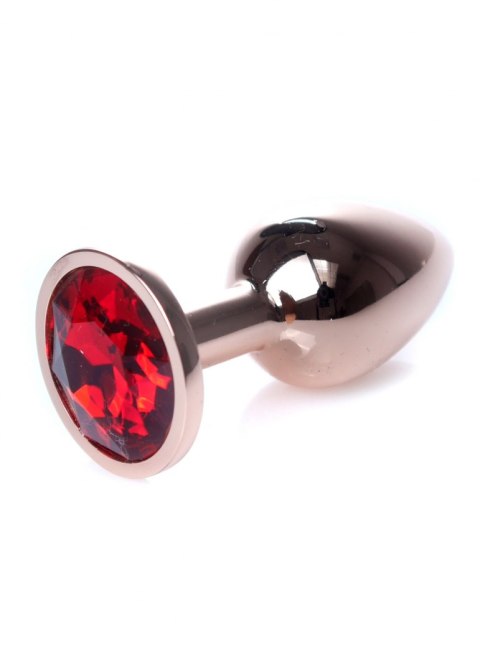 Korek analny ozdobny z kryształkiem metalowy 7cm czerwony Boss Series HeavyFun
