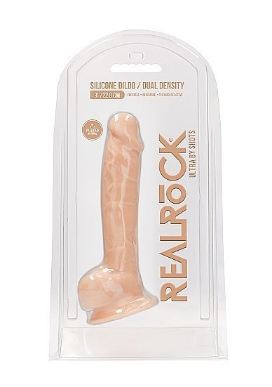 Silicone Dildo With Balls - 22,8 cm - Flesh RealRock