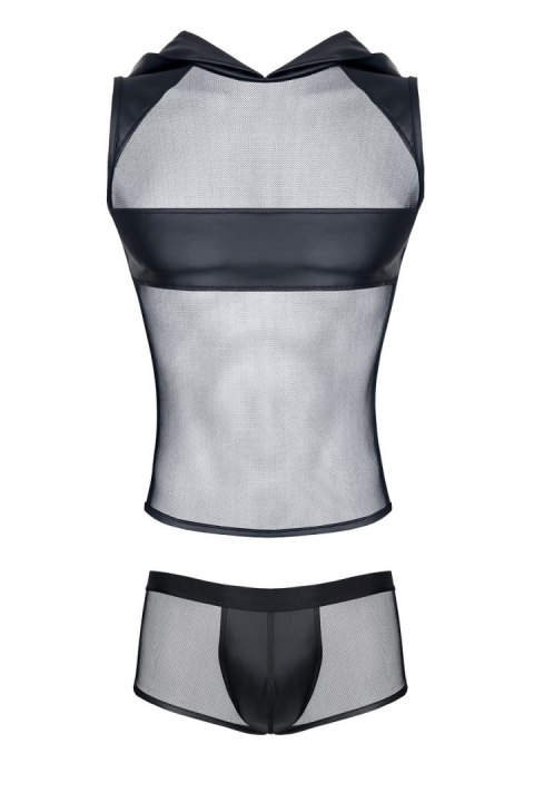 Męski komplet z elastycznej siatki i weetlooka: t-shirt z kapturem, szorty s Regnes Fetish Planet