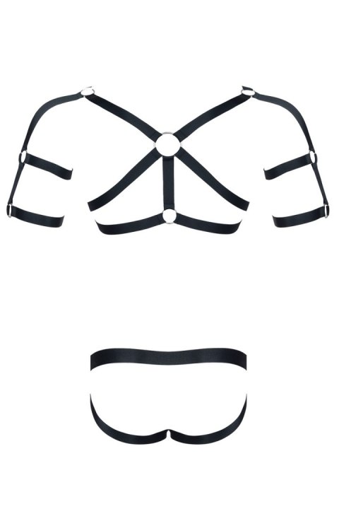 Męski komplet z gumy: t-shirt z ozdobami z tyłu i przodu, figi z otwartym tyłem xxl/xxxl Regnes Fetish Planet