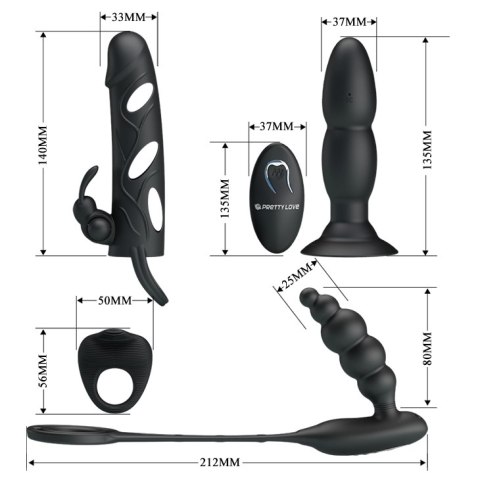 Zestaw erotyczny 4 cz. plug ring nakładka penisa