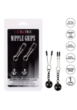 Klamry intymne Weighted Tweezer NippleClamps Metal CalExotics
