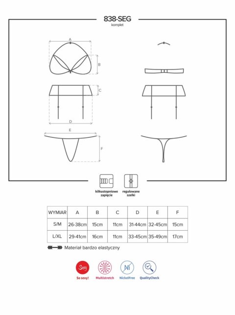 Czerwony komplet biustonosz stringi 838-seg-3 l/xl Obsessive