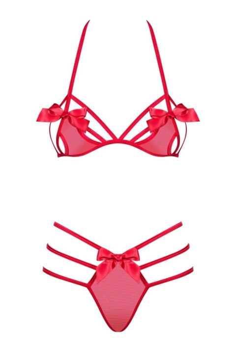 Czerwony komplet biustonosz stringi giftella s/m Obsessive