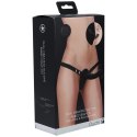 Ouch! - Dual Vibrating - Rechargeable - 10 Speed Silicone Ribbed Strap-On - Adjustable - Black Ouch!