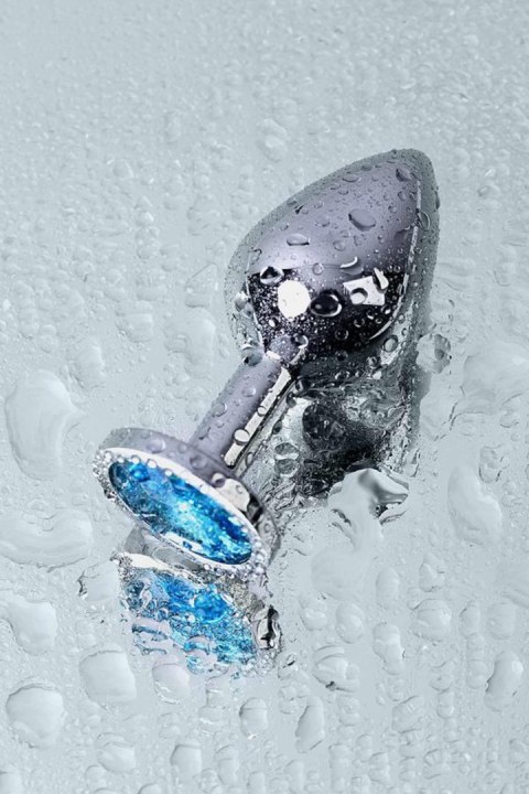 Silver anal plug with gem, turquoise Metal by TOYFA