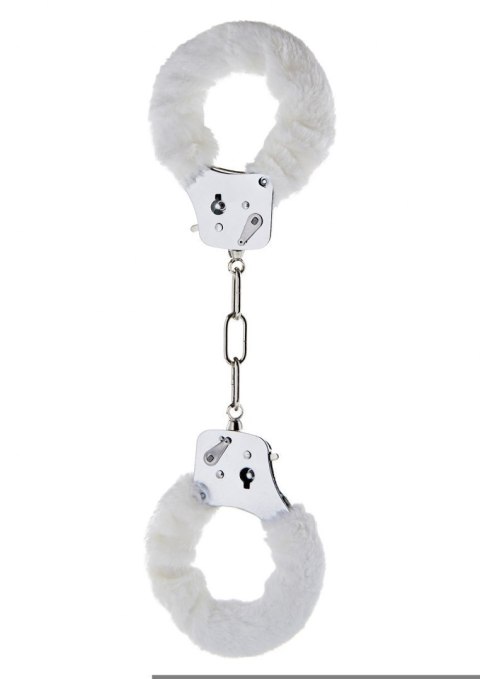 Kajdanki metalowe z futerkiem bondage BDSM erotyka białe ToyJoy Classics